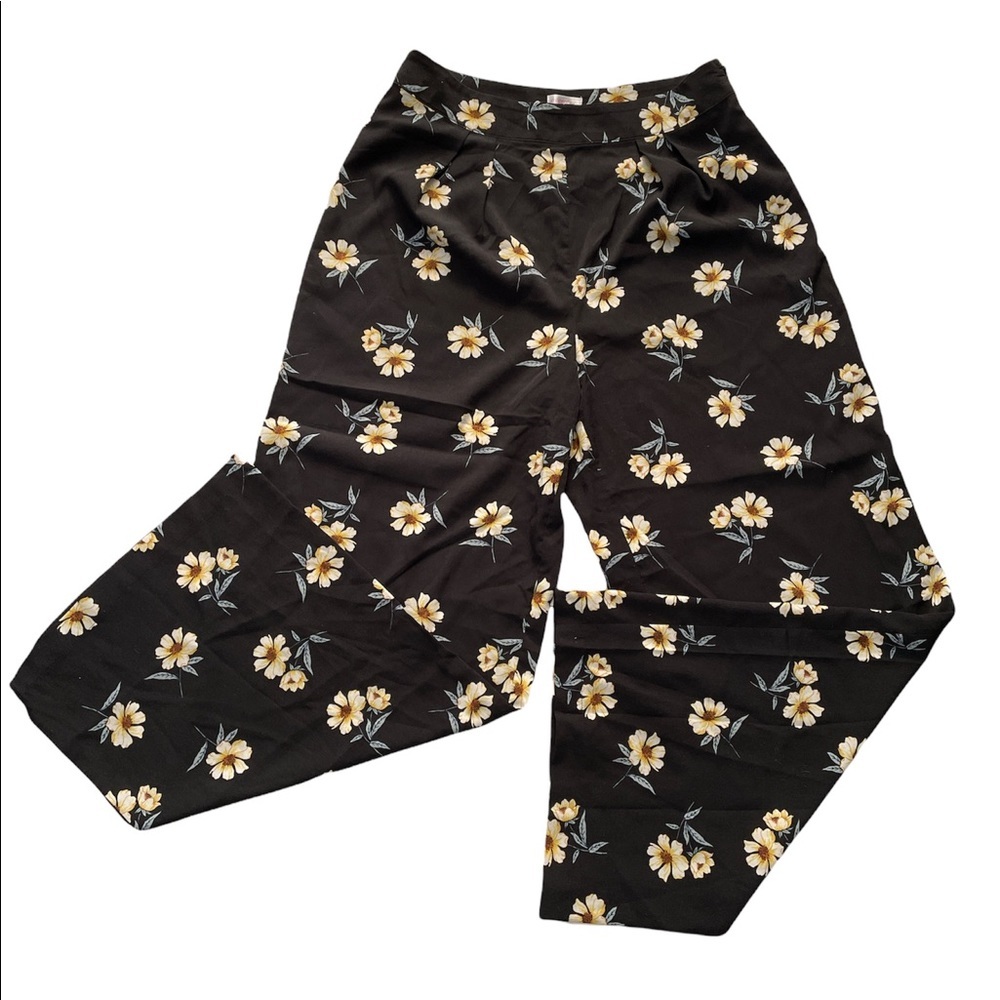 Xhilaration Women Black Floral Wide Leg Pants Sz M